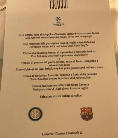 Inter-Barcellona, menu pranzo Uefa da Cracco
