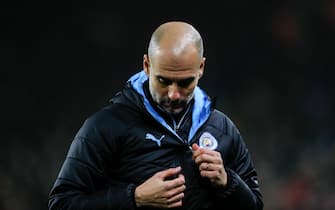 WOLVERHAMPTON, ENGLAND - DECEMBER 27: A dejected Pep Guardiola the head coach / manager of Manchester City during the Premier League match between Wolverhampton Wanderers and Manchester City at Molineux on December 27, 2019 in Wolverhampton, United Kingdom. (Photo by James Baylis - AMA/Getty Images)