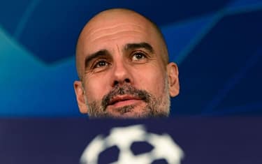 Manchester City's Spanish manager Pep Guardiola holds a press conference at the Santiago Bernabeu stadium in Madrid on February 25, 2020, on the eve of the UEFA Champions League football match against Real Madrid CF. (Photo by JAVIER SORIANO / AFP) (Photo by JAVIER SORIANO/AFP via Getty Images)