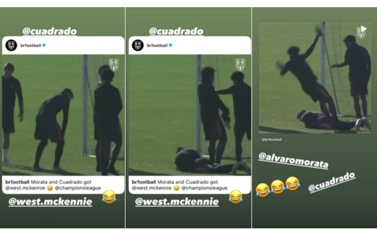 Lo scherzo di Morata e Cuadrado al compagno McKennie Lo scherzo di Morata e Cuadrado al compagno McKennie