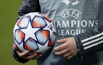 Ball of Champions League during the Champions League match, Group B between Real Madrid and Borussia Monchengladbach played at Alfredo Di Stefano Stadium on December 9, 2020 in Madrid, Spain. (Photo by Ruben Albarran/PRESSINPHOTO)