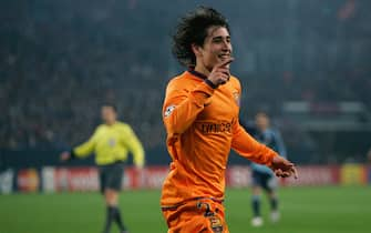 GELSENKIRCHEN, GERMANY - APRIL 01:  Bojan Krkic of Barcelona celebrates after scoring his first goal during the UEFA Champions League quarter final first leg match between FC Schalke 04 and FC Barcelona at the Veltins Arena on April 1, 2008 in Gelsenkirchen, Germany.  (Photo by Christof Koepsel/Bongarts/Getty Images)