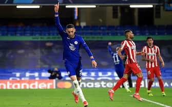 Chelsea's Hakim Ziyech celebrates scoring their side's first goal of the game during the Champions League round of 16 second leg match at Stamford Bridge, London. Picture date: Wednesday March 17, 2021.
