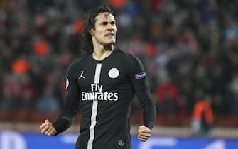 SERBIA SOCCER UEFA CHAMPIONS LEAGUE epa07224435 Paris Saint-Germain's Edison Cavani celebrates after scoring the opening goal during the UEFA Champions League Group C soccer match between Red Star Belgrade and Paris Saint-Germain (PSG) in Belgrade, Serbia 11 December 2018. EPA/SRDJAN SUKI