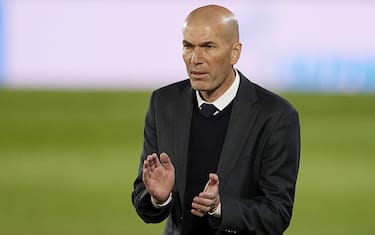 Real Madrid coach Zinedine Zidane  during the Champions League match, 1/4 between Real Madrid and Liverpool played at Alfredo Di Stefano Stadium on April 6, 2021 in Madrid, Spain. (Photo by Ruben Albarran/Pressinphoto/Icon Sport)
