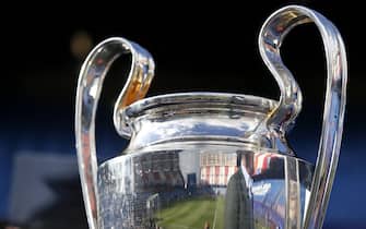 A view of the UEFA Champions League trophy at the Vicente Calderon stadium in Madrid, Spain, 10 May 2017. Real Madrid and Atletico de Madrid face at the UEFA Champions League semifinal second leg match today. EFE/Mariscal 