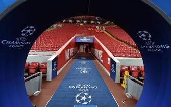 BRITAIN SOCCER UEFA CHAMPIONS LEAGUE epa07974762 View of the stadium ahead of the UEFA Champions League Group E soccer match between Liverpool FC and Genk at the Anfield stadium in Liverpool, Britain, 05 November 2019. EPA/PETER POWELL