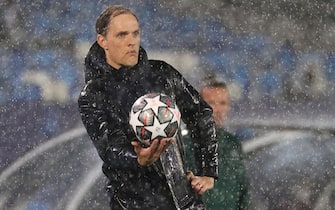 epa09164179 Chelsea's head coach Thomas Tuchel reacts during the UEFA Champions League semifinal first leg soccer match between Real Madrid CF and Chelsea FC at Alfredo Di Stefano stadium in Madrid, Spain, 27 April 2021.  EPA/JUANJO MARTIN
