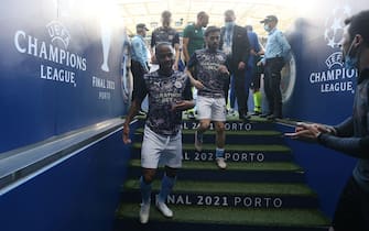 PORTO, PORTUGAL - MAY 29: Raheem Sterling of Manchester City leaves the pitch after the warm up prior to the UEFA Champions League Final between Manchester City and Chelsea FC at Estadio do Dragao on May 29, 2021 in Porto, Portugal. (Photo by Victoria Haydn/Manchester City FC via Getty Images)
