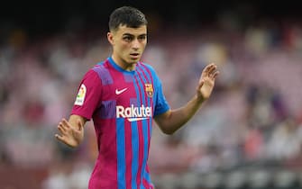 Pedro Gonzalez Pedri of FC Barcelona during the La Liga match between FC Barcelona and Real Sociedad played at Camp Nou Stadium on August 15, 2021 in Barcelona, Spain. (Photo by PRESSINPHOTO)