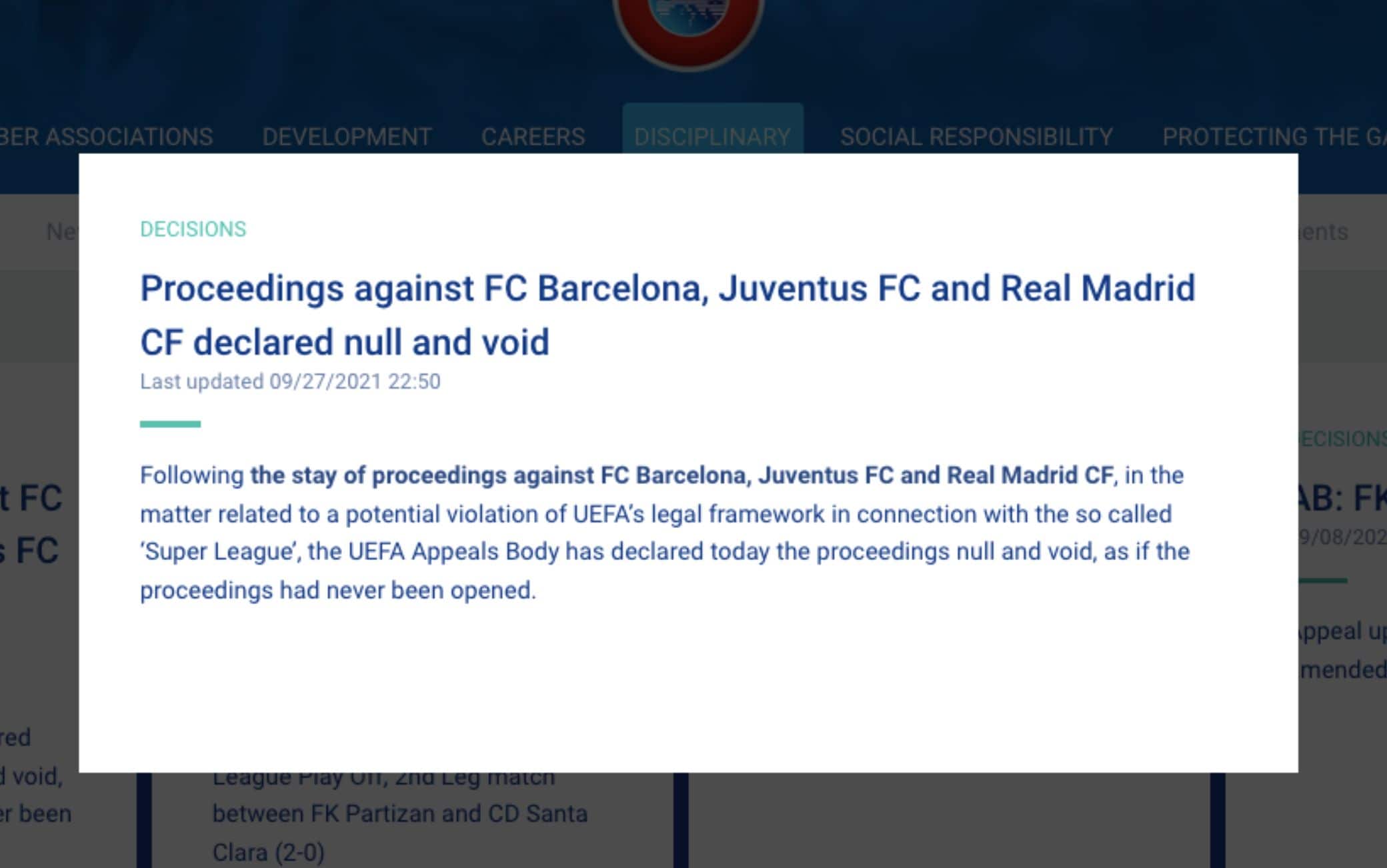 Il comunicato ufficiale della Corte d'Appello Uefa Il comunicato ufficiale della Corte d'Appello Uefa
