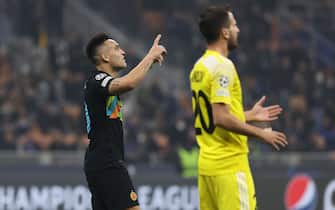 Lautaro Martinez of FC Internazionale reacts during the UEFA Champions League 2021/22 Group Stage - Group D football match between FC Internazionale and FC Sheriff Tiraspol at Giuseppe Meazza Stadium, Milan, Italy on October 19, 2021