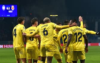 Villarreal's Etienne Capoue celebrates after scoring the 0-2 goal during the UEFA Champions League group F soccer match between Atalanta BC and Villarreal CF at the Gewiss stadium in Bergamo, Italy, 9 December 2021. ANSA/PAOLO MAGNI