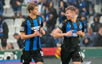 Club's Tibo Persyn celebrates after scoring during a soccer match between Club Brugge KV and Beerschot VA, Sunday 22 August 2021 in Brugge, on day 5 of the 2021-2022 'Jupiler Pro League' first division of the Belgian championship. BELGA PHOTO KURT DESPLENTER (Photo by KURT DESPLENTER/Belga/Sipa USA)
