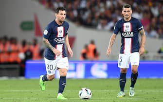 06 Marco VERRATTI (psg) - 30 Lionel Leo MESSI (psg) during the Ligue 1 match between Toulouse and Paris Saint Germain at Stadium de Toulouse on August 31, 2022 in Toulouse, France. (Photo by Philippe Lecoeur/FEP/Icon Sport/Sipa USA) - Photo by Icon Sport/Sipa USA