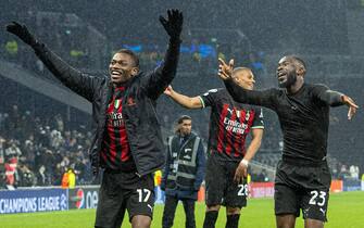 (230309) -- LONDON, March 9, 2023 (Xinhua) -- Players of AC Milan celebrate after the UEFA Champions League Round of 16 2nd Leg match between Tottenham Hotspur and AC Milan in London, Britain, on March 8, 2023. (Xinhua) - Li Ying -//CHINENOUVELLE_chine0809/Credit:CHINE NOUVELLE/SIPA/2303090823
