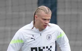 Manchester City's Erling Haaland during a training session at the City Football Academy, Manchester. Picture date: Monday April 10, 2023.