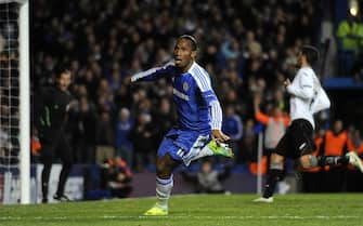 Soccer - UEFA Champions League - Group E - Chelsea v Valencia - Stamford Bridge. Chelsea's Didier Drogba celebrates scoring his side's third goal of the game