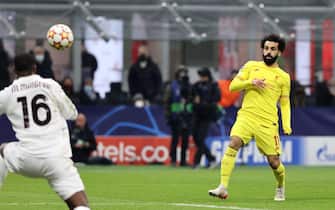 Liverpool's Mohamed Salah scores their side's first goal of the game during the UEFA Champions League, Group B match at the San Siro, Milan. Picture date: Tuesday December 7, 2021.