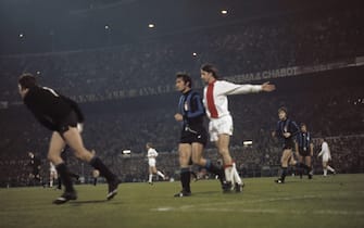 Final European Cup I in Feijenoord stadium: Ajax versus Inter Milan 2-0; Johan Cruijff Date: 31 May 1972 Location: Rotterdam, Zuid-Holland Keywords: sport, football Personal name: Cruijff, Johan Institution name: Feyenoord, Inter Milan