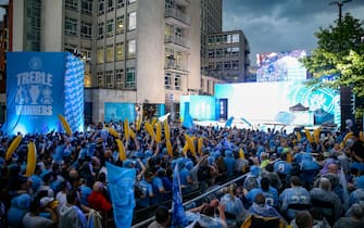 General View of Manchester City fans ahead of the Treble Parade in Manchester. Manchester City completed the treble (Champions League, Premier League and FA Cup) after a 1-0 victory over Inter Milan in Istanbul secured them Champions League glory. Picture date: Monday June 12, 2023.