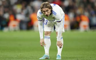Luka Modric of Real Madrid during the UEFA Champions League match, Quarter Final, Second Leg, between Real Madrid and Chelsea FC played at Santiago Bernabeu Stadium on April 12, 2022 in Madrid, Spain. (Photo by Ruben Albarran / PRESSINPHOTO)