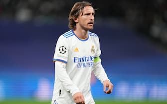 Luka Modric of Real Madrid during the UEFA Champions League match between Real Madrid and Inter Milan played at Santiago Bernabeu Stadium on December 7, 2021 in Madrid, Spain. (Photo by Colas Buera / PRESSINPHOTO)