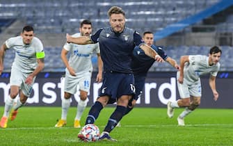 Lazio's Ciro Immobile scoresf from the penalty spot the 3-1&nbsp; goal during the Uefa&nbsp; Champions League Group F soccer match between SS Lazio and FC Zenit? St. Petersburg at the Olimpico stadium in Rome, Italy, 24 November 2020  ANSA/ALESSANDRO DI MEO
