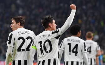 Juventus’ Paulo Dybala jubilates after scoring the goal (2-1) during the UEFA Champions League group H soccer match Juventus FC vs Zenit St. Petersburg at the Allianz Stadium in Turin, Italy, 02 November 2021.ANSA/ALESSANDRO DI MARCO
