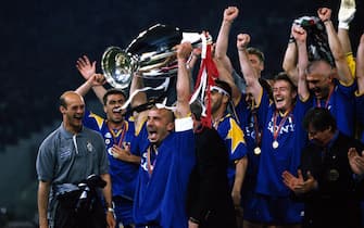 Gianluca Vialli of Juventus celebrates the victory with the trophy after the Final Champions League match between Ajax and Juventus at Stadio Olimpico on 22 May 1996 in Rome, Italy. (Photo by Alessandro Sabattini/Getty Images)