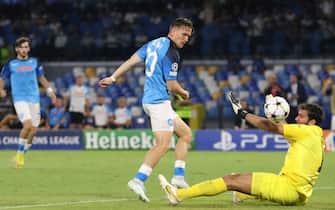  Napoli’s midfielder Piotr Zielinski  scores the goal during the UEFA Champions League first leg group A soccer match between SSC Napoli and Liverpool  FC  at the 'Diego Armando Maradona' stadium in Naples, Italy, 7 September 2022ANSA / CESARE ABBATE