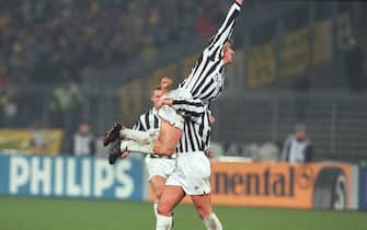 Vladimir Jugovic celebrates his goal for Juventus- action - philips continental board  (Photo by Matthew Ashton/EMPICS via Getty Images)