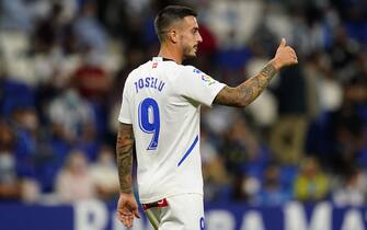 Joselu of Deportivo Alaves during the La Liga match between RCD Espanyol v Deportivo Alaves played at RCDE Stadium on September 22, 2021 in Barcelona, Spain. (Photo by PRESSINPHOTO)
