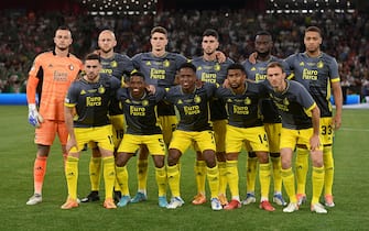 TIRANA, ALBANIA - MAY 25: Feyenoord line up for a team photograph prior to the UEFA Conference League final match between AS Roma and Feyenoord at Arena Kombetare on May 25, 2022 in Tirana, Albania. (Photo by Tullio Puglia - UEFA/UEFA via Getty Images)
