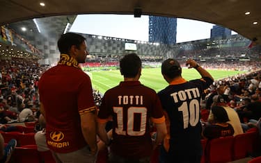 TIRANA, ALBANIA - MAY 25: AS Roma fans look on prior to the UEFA Conference League final match between AS Roma and Feyenoord at Arena Kombetare on May 25, 2022 in Tirana, Albania. (Photo by Chris Ricco - UEFA/UEFA via Getty Images)