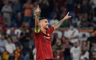 Lorenzo Pellegrini of AS Roma celebrates after scoring goal 3-1 during the UEFA Europa Conference League football match between AS Roma and CSKA Sofia at The Olympic Stadium in Rome on September 16, 2021. (Photo by FABRIZIO CORRADETTI / LM)