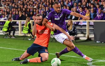 Arthur Cabral (ACF Fiorentina) and Leo Duarte (Istanbul Basaksehir FK)  during  ACF Fiorentina vs Istanbul Basaksehir FK, UEFA Conference League football match in Florence, Italy, October 27 2022