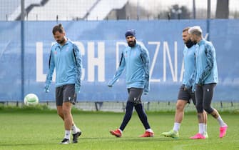epa10569230 Lech's players (L-R) Antonio Milic, Mikael Ishak, Jesper Karlstrom and Kristoffer Velde during a training session in Poznan, Poland, 12 April 2023. Lech Poznan will face Fiorentina in their UEFA Europa Conference League quarterfinal soccer match on 13 April in Poznan.  EPA/Jakub Kaczmarczyk POLAND OUT