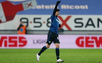 Matteo Pessina (Atalanta) celebrates after scoring the second goal for his team during Atalanta BC vs SSC Napoli, Italian football Coppa Italia match in Bergamo, Italy, February 10 2021