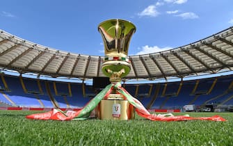 ROME, ITALY - JUNE 16: The trophy at the Olympic stadium prior the Coppa Italia Final match between Juventus and SSC Napoli at Olimpico Stadium on June 16, 2020 in Rome, Italy. (Photo by Marco Rosi/Getty Images)