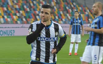 UDINE, ITALY - DECEMBER 02:  Antonio Di Natale   of Udinese celebrates after scoring his opening goal during the TIM Cup match between Udinese Calcio and Atalanta BC at Stadio Friuli on December 2, 2015 in Udine, Italy.  (Photo by Dino Panato/Getty Images)