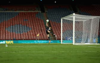 NEWCASTLE, AUSTRALIA - MARCH 23: Tom Glover of Melbourne City 
 concedes a goal during the round 26 A-League match between the Newcastle Jets and Melbourne City at McDonald Jones Stadium on March 23, 2020 in Newcastle, Australia. (Photo by Ashley Feder/Getty Images)