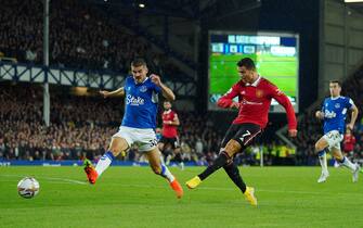 Manchester United's Cristiano Ronaldo scores their side's second goal of the game for his 700th club goal of his career during the Premier League match at Goodison Park, Liverpool. Picture date: Sunday October 9, 2022.