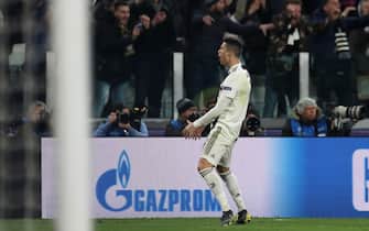Cristiano Ronaldo of Juventus celebrates after the final whistle during the UEFA Champions League Round of 16 match at the Allianz Stadium, Turin, Italy. Picture date 12th March 2019. Picture credit should read: Jonathan Moscrop/Sportimage via PA Images