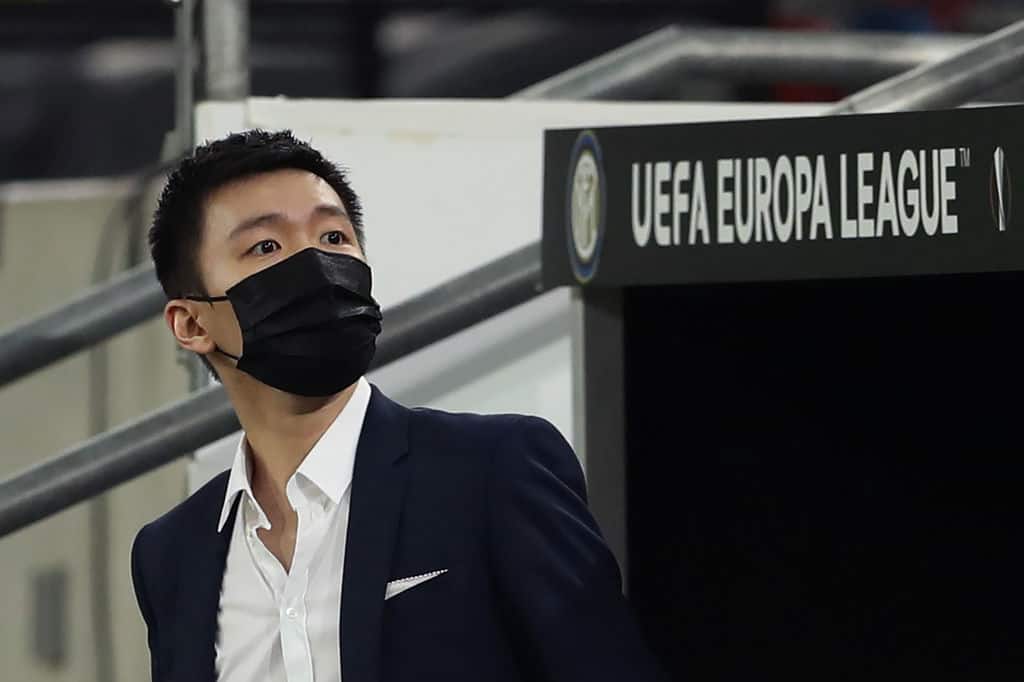 Inter Milan's Chinese chairman Steven Zhang wearing a face mask looks son after winning the UEFA Europa League semi-final football match Inter Milan v Shakhtar Donetsk on August 17, 2020 in Duesseldorf, western Germany. (Photo by Lars Baron / POOL / AFP) (Photo by LARS BARON/POOL/AFP via Getty Images)