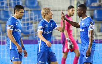 Genk's Junya Ito celebrates after scoring during a soccer match between KRC Genk and Oud-Heverlee Leuven, Saturday 14 August 2021 in Genk, on day 4 of the 2021-2022 'Jupiler Pro League' first division of the Belgian championship. BELGA PHOTO VIRGINIE LEFOUR (Photo by VIRGINIE LEFOUR/Belga/Sipa USA)