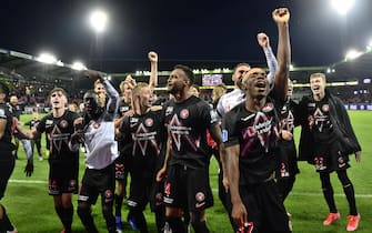 epa09374928 Players of Midtjylland celebrate after winning the UEFA Champions League second qualifying round, second leg soccer match between FC Midtjylland and Celtic Glasgow in Herning, Denmark, 28 July 2021.  EPA/Bo Amstrup  DENMARK OUT