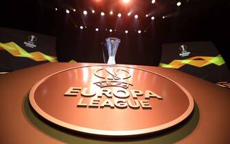 The Europa League Trophy stands on display during the UEFA Europa Cup football group stage draw ceremony in Monaco on August 30, 2019. (Photo by Valery HACHE / AFP)        (Photo credit should read VALERY HACHE/AFP via Getty Images)
