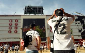 Eintracht Frankfurt fans outside the stadium ahead of the UEFA Europa League Final at the Estadio Ramon Sanchez-Pizjuan, Seville. Picture date: Wednesday May 18, 2022. (Photo by Isabel Infantes/PA Images via Getty Images)