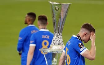 Rangers' Aaron Ramsey walks past the trophy following defeat in the UEFA Europa League Final at the Estadio Ramon Sanchez-Pizjuan, Seville. Picture date: Wednesday May 18, 2022. (Photo by Andrew Milligan/PA Images via Getty Images)